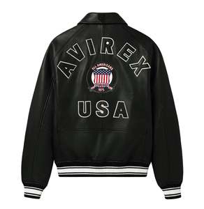 Blouson aviateur en cuir véritable américain pour homme Avirex, en cuir de vachette véritable, broderie sur le devant, streetwear, imperméable, hiver - Product Image 2