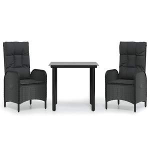Ensemble de salle à manger de jardin en polyrotin noir 3 pièces pour usage extérieur - Product Image 2