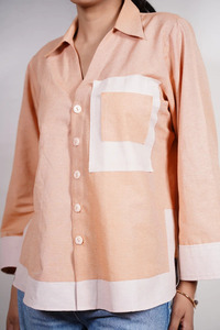 <b>Womens</b> Designer White Poplin <b>Button</b> <b>Shirt</b> Pink Lace-<b>Up</b> Detail Loose Fit Full Sleeve Casual Office Top Turn-Down Collar - Product Image 2