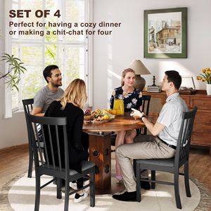 Sedie da pranzo imbottite in stile rustico (set di 4) - Struttura in legno di gomma nero e grigio, rivestimento in tessuto - Product Image 4