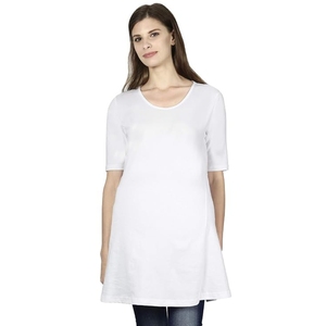 Vestido Camiseta Holgado de Algodón Blanco para Mujer, Cuello Redondo, Estilo Casual, Manga Corta, Color Sólido, Tejido Jersey Transpirable - Product Image 1