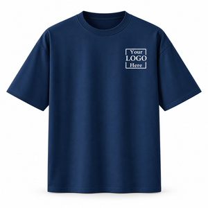 เสื้อยืดแขนสั้นสีน้ำเงินกรมท่าสำหรับผู้ชาย พิมพ์โลโก้ตามสั่ง ทรงลำลอง คอกลม ผ้าคอตตอนเจอร์ซีย์ ระบายอากาศได้ดี - Product Image 4