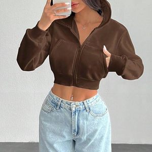 High Quality 360gsm Heavy Weight Fleece <b>Cropped</b> Hoodie Women Thick Warm Crop <b>Zip</b> <b>Up</b> Hoodie Custom Brand Lounge Wear - Product Image 6