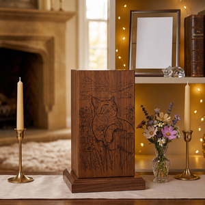 Wooden Pet Cremation Urn Handmade <b>Memorial</b> Keepsake <b>Box</b> Carved Animal Pattern Desktop Burial Urn - Product Image 1