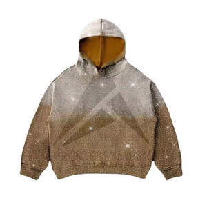 Oversized Rhinestone Hoodie Mens Full Zip Plus Size Thick Fabric <b>Drop</b> Shoulder Boxy Fit Street Style Process Impex - Product Image 1