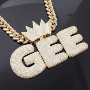 Collier chaîne avec pendentif lettre couronne en forme de glaçon, plaqué argent et or, incrustation de moissanite, bijoux hip-hop pour hommes - Product Image 6