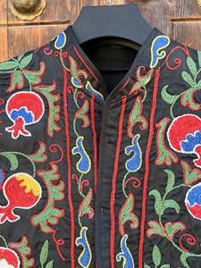 Hand Embroidered Black Velvet Suzani <b>Jacket</b> For Women Stand Collar Boho Floral <b>Pattern</b> Full Sleeve <b>Quilted</b> Winter Outerwear - Product Image 2
