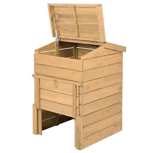 Bac à compost en bois massif avec porte coulissante verrouillable et couvercle rabattable pour solution de rangement de jardin - Product Image 5