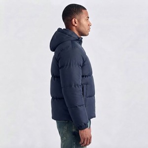 Veste matelassée à capuche bleu marine pour homme, fermeture éclair, coupe-vent, vêtement d'extérieur décontracté pour l'hiver, rembourrage épais en fibres de polyester - Product Image 3
