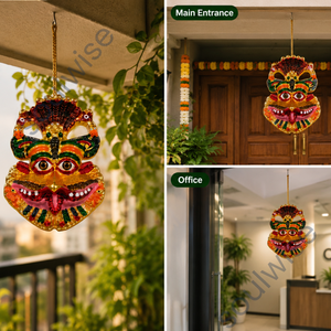 SoulWise Kriti Muga Yantra Nazar Battu Décoration Murale Ovale en Métal Peint Contre le Mauvais Œil, Protection Religieuse Hindoue pour la Maison - Product Image 3