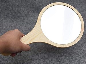 Wooden Hand <b>Mirror</b> Vintage Portable <b>Makeup</b> Vanity <b>Mirror</b> with Handle Handheld Dressing <b>Mirror</b> for <b>Travel</b> Home & Beauty - Product Image 2