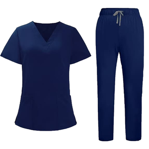 Pantalon de travail médical unisexe bleu marine en tricot avec cordon de serrage à la taille pour le personnel médical - Product Image 3