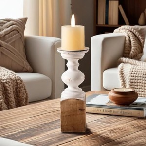 Portavelas de Madera de Acacia, Estilo Huracán, Minimalista, Cuadrado, Color Blanco Lavado, Diseño Geométrico Moderno, Decoración Hecha a Mano para el Hogar - Product Image 6