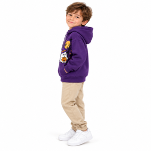 Sweat-shirt à capuche zippé en polaire décontracté pour bébés garçons, violet, hiver, Halloween, imprimé fantôme, citrouille, chauve-souris, vente en gros, OEM, ODM, personnalisé - Product Image 5
