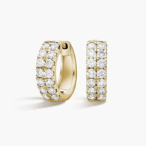 Pendientes de aro Huggie con doble hilera de diamantes en oro amarillo - Product Image 5