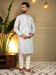 Ensemble kurta-pyjama jacquard pour homme, coupe classique, style indien pakistanais traditionnel, vêtements décontractés de Samp Corporation - Product Image 4