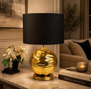 Golden Brass <b>Table</b> <b>Lamp</b> Round <b>Base</b> Black Fabric Shade Home Decoration Durable Metal Design - Product Image 4