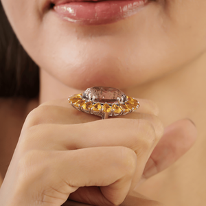 Factory Wholesale 925 Sterling <b>Silver</b> Natural <b>Amethyst</b> & Citrine Bold Floral Statement <b>Ring</b> For Women's - Product Image 4