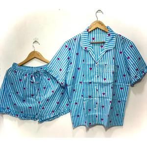 Ensemble de pyjama court en coton imprimé fait main pour femme, vêtements de nuit doux et respirants, tenue de détente - Product Image 3