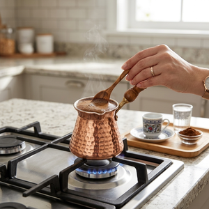 Cafetera Turca Cezve de Cobre Martillado Hecha a Mano con Mango Ergonómico de Madera y Revestimiento de Estaño, Cafetera Griega Briki para Estufa - Product Image 5