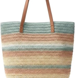 New Stylish Two-Handle Summer <b>Shoulder</b> <b>Bag</b> for Women Raffia Rainbow Striped Color-Block Straw Large Capacity Beach Holiday <b>Bag</b> - Product Image 1
