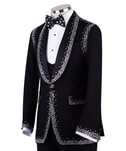 Men’s <b>Black</b> Rhinestone Embellished Tuxedo Blazer – Luxury Designer Wedding Party <b>Dinner</b> Jacket - Product Image 2