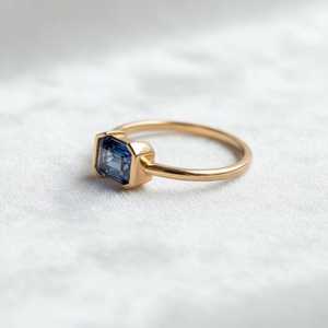 <b>Emerald</b> Cut Blue Sapphire <b>Ring</b> 925 Sterling <b>Silver</b> 14K Gold Plated Dainty Solitaire Engagement Handmade Promise <b>Ring</b> - Product Image 5