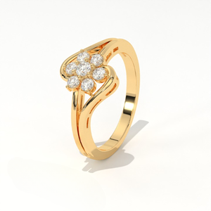 Anillo de Lujo Aarinya Celestial Rosette Collection con Diamantes Cultivados en Laboratorio, Chapado en Oro de 14K, Diseño Floral de 7 Piedras y Cinta Escultural, Certificado IGI - Product Image 4