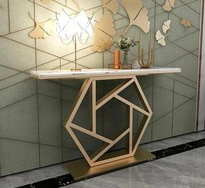 Modern Marble Top <b>Console</b> <b>Table</b> with <b>Gold</b> Metal Pedestal Base Contemporary Entryway Accent Furniture - Product Image 1