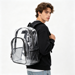Clear Drawstring <b>Backpack</b> With <b>Black</b> Shoulder Straps Mesh Lining Unisex School Bag PVC Material Transparent Design - Product Image 6