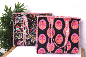 Sac fourre-tout matelassé imprimé à la main, sac de voyage en coton, sac fourre-tout floral, sac de shopping bohème, sac léger pour tous les jours - Product Image 5