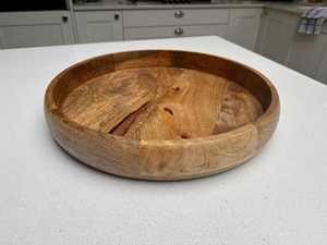 Bol de service rond en bois, plateau de service en bois naturel, bol décoratif pour dîner, vaisselle de cuisine - Product Image 3