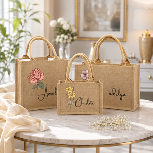 Sacs fourre-tout en jute personnalisés de qualité supérieure pour femmes, imprimé floral, réutilisables, écologiques, légers, durables, sacs à main pour le shopping et les cadeaux - Product Image 3