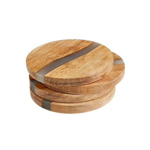 ชุดจานรองแก้วไม้กระถินเทศธรรมชาติทำมือและเรซิ่นอีพ็อกซี่ 4 ชิ้น ทรงกลมทันสมัย สำหรับตกแต่งโต๊ะกาแฟและอุปกรณ์บนโต๊ะอาหารในโรงแรม - Product Image 1