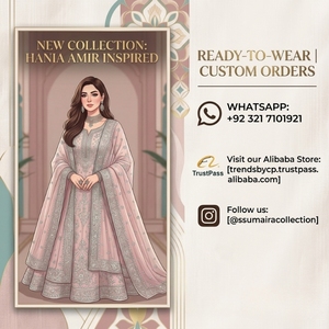Hania Amir, Salwar Kameez Pakistaní Especial, Venta al por Mayor de Moda India, Organza con Cristales, Elegante Vestido Midi de Diseñador para Fiestas - Product Image 6