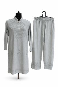 Conjunto de Dos Piezas de Viscosa Bordada para Mujer, Top y Pantalones Casuales con Cuello en V, Fabricante - Product Image 2