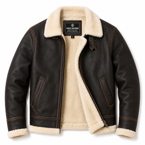 Chaqueta Bomber de Cuero Marrón para Hombre Furat Leathers, Chaqueta Casual de Invierno Transpirable y Resistente al Viento con Cuello Alto y Cierre de Cremallera, Forro de Poliéster - Product Image 5