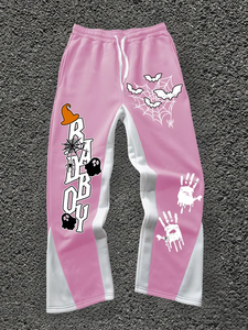 Pantalones deportivos de Halloween para hombre, rayas azules y blancas, estampado de murciélagos, cintura elástica con cordón, estilo informal de otoño - Product Image 4