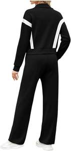 Ensemble 2 pièces pour femme, veste zippée à rayures noires et blanches avec pantalon large, tenue décontractée, athlétique, streetwear, service OEM - Product Image 2