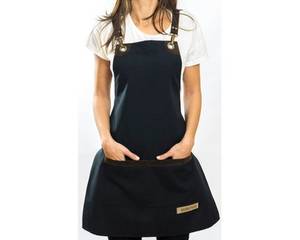 Delantal de Lona Premium para Hostelería con Logotipo Personalizado, Correa de Cuero Ajustable Cruzada en la Espalda, Delantal Multiusos para Camareros de Bistro - Product Image 1
