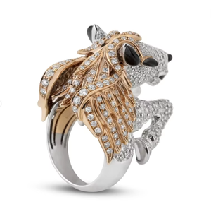 Luxury Horse Head <b>Cocktail</b> <b>Ring</b> With Moissanite Pave Setting 18K <b>Gold</b> Rhodium Plated Unisex Animal Shape Party Jewelry - Product Image 3