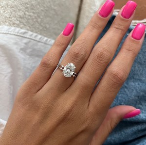 2.5 Carat Oval Lab Grown E VVS2 Diamond Bridal Set , <b>Thin</b> Engagement <b>Ring</b> , 14K White Gold , IGI Certified - Product Image 4