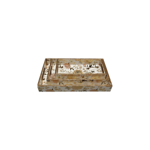 Plateau de service rectangulaire en bois, peint à la main, motif floral oriental, design végétal, vaisselle et assiettes - Product Image 1