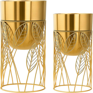 Macetas metálicas doradas Raaga con soporte, paquete de 2 macetas grandes y pequeñas para la sala de estar - Product Image 5