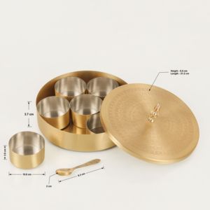 Boîte à masala décorative en cuivre avec couvercle, boîte à masala indienne, organiseur d'épices en laiton, récipient de rangement rond pour la cuisine, pour un usage domestique - Product Image 3