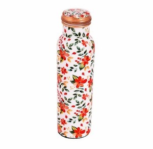 Botella de Agua de Cobre Puro con Estampado Floral Esmaltado, 1000 ml, Botella Decorativa Hecha a Mano, Artículos de Bebida de Cobre de Primera Calidad - Product Image 4