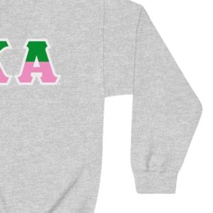 Heather Gray Crewneck Sweatshirt with <b>Green</b> and Pink Letter Graphic Long Sleeve Cotton Fleece Casual Women's Pullover Winter Top - Product Image 2