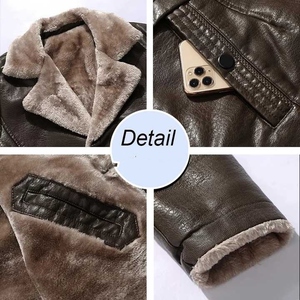 Winter Long Thick PU Leather <b>Jacket</b> Streetwear Casual Business Coat Warm Outerwear with Pockets Stylish Men's Leather <b>Jackets</b> - Product Image 2