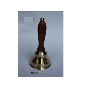 Cloche en laiton avec manche en bois de haute qualité avec des lignes métalliques avec miroir polonais cloches de noël cloche en métal laiton Art Ware - Product Image 2