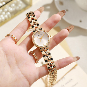 Montre à quartz pour femme élégante avec cadran rond doré, montres de luxe pour femmes, cadeau parfait pour une fille - Product Image 2